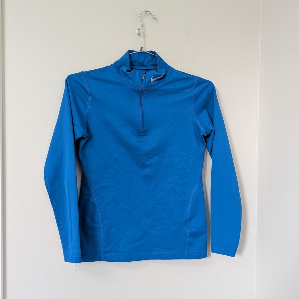 Nike Fit Dry Womens Blue‎ Quarter Zip Pullover Fleece Mock Neck Running Top M